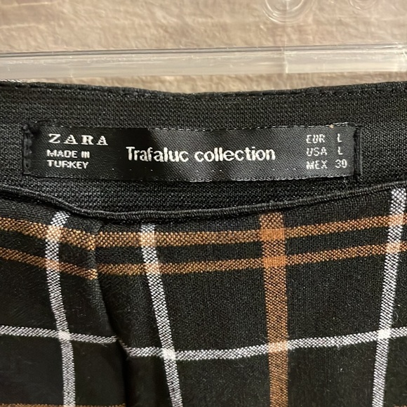 ZARA Trafaluc Collection women’s plaid ruffled hem cropped stretch pants zip LRG - Picture 3 of 13